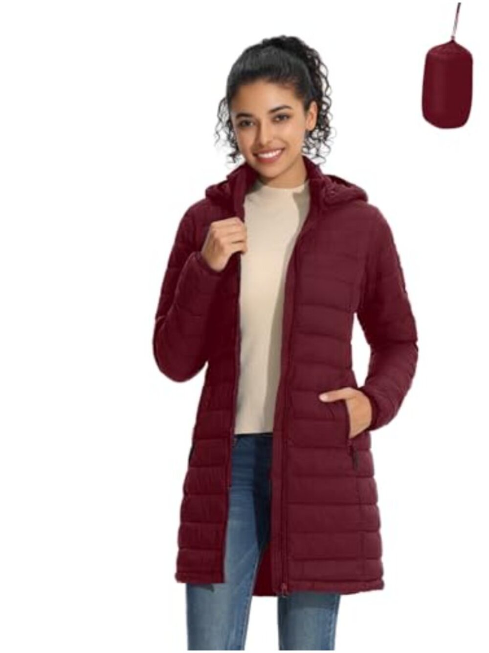 Packable Puffer Coat Lightweight Water-Resistant Slim-Fit Women's Jacket